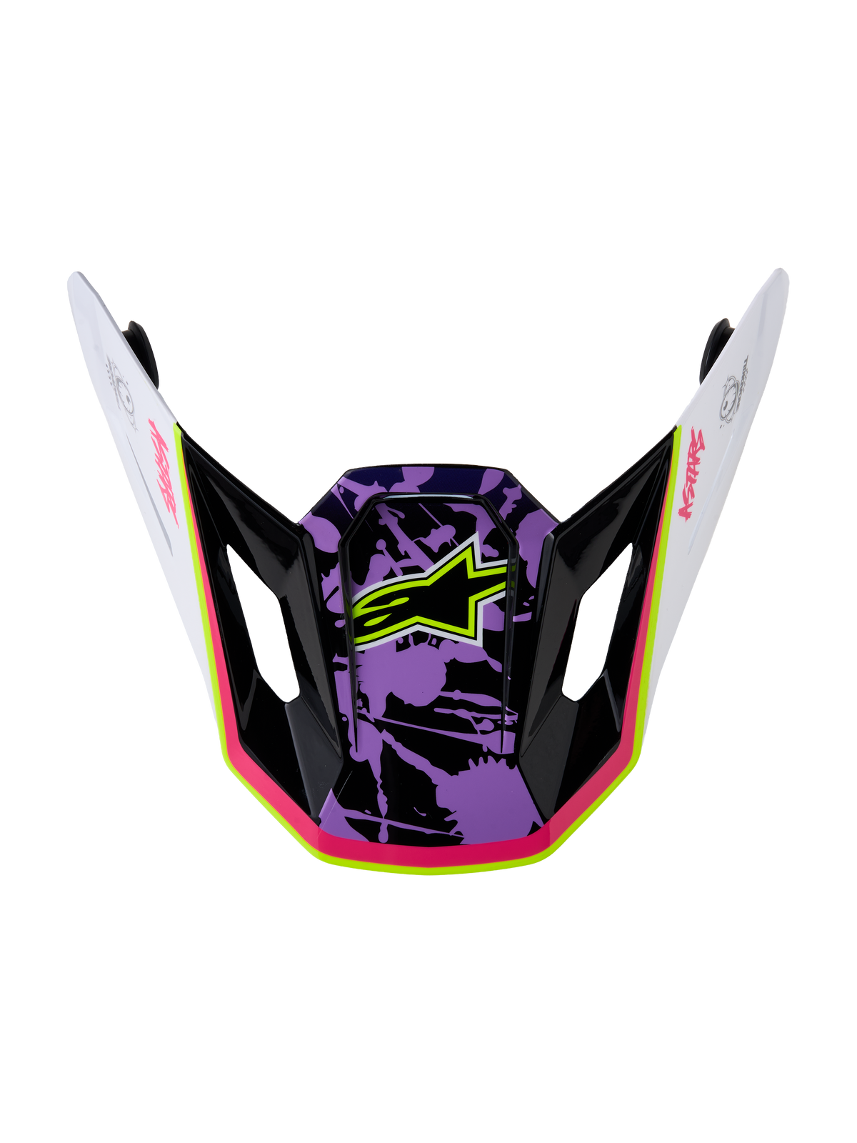 Alpinestars S-M7 Blaster Visor, replacement motocross helmet visor in glossy purple, pink, and white with a star logo.