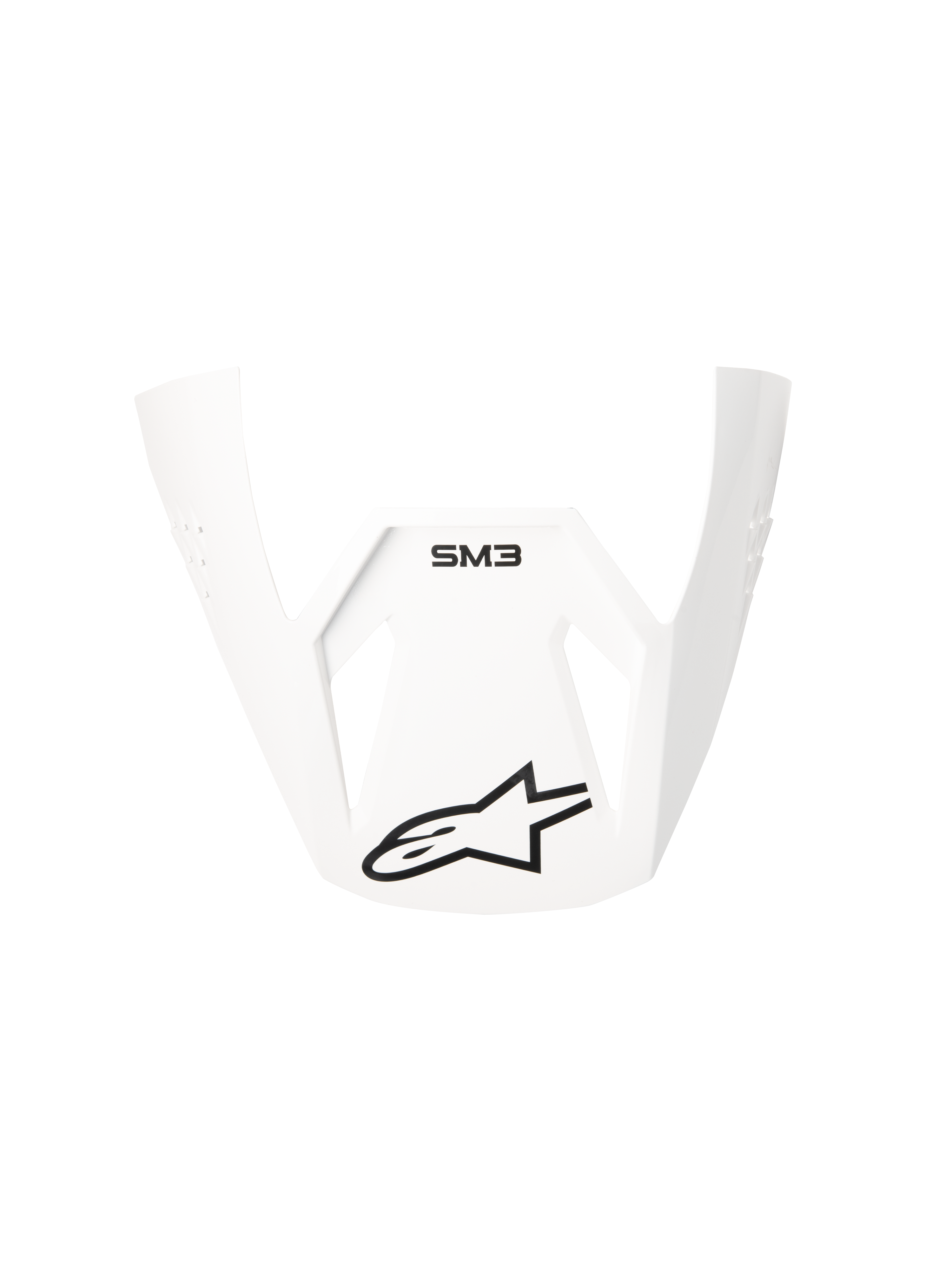 Alpinestars S-M3 Solid ECE06 Visor, pala de substituição branca brilhante para capacetes de motocross, com logótipo SM3 e logótipo de estrela Alpinestars em preto, design angular e aerodinâmico para performance em todo-o-terreno