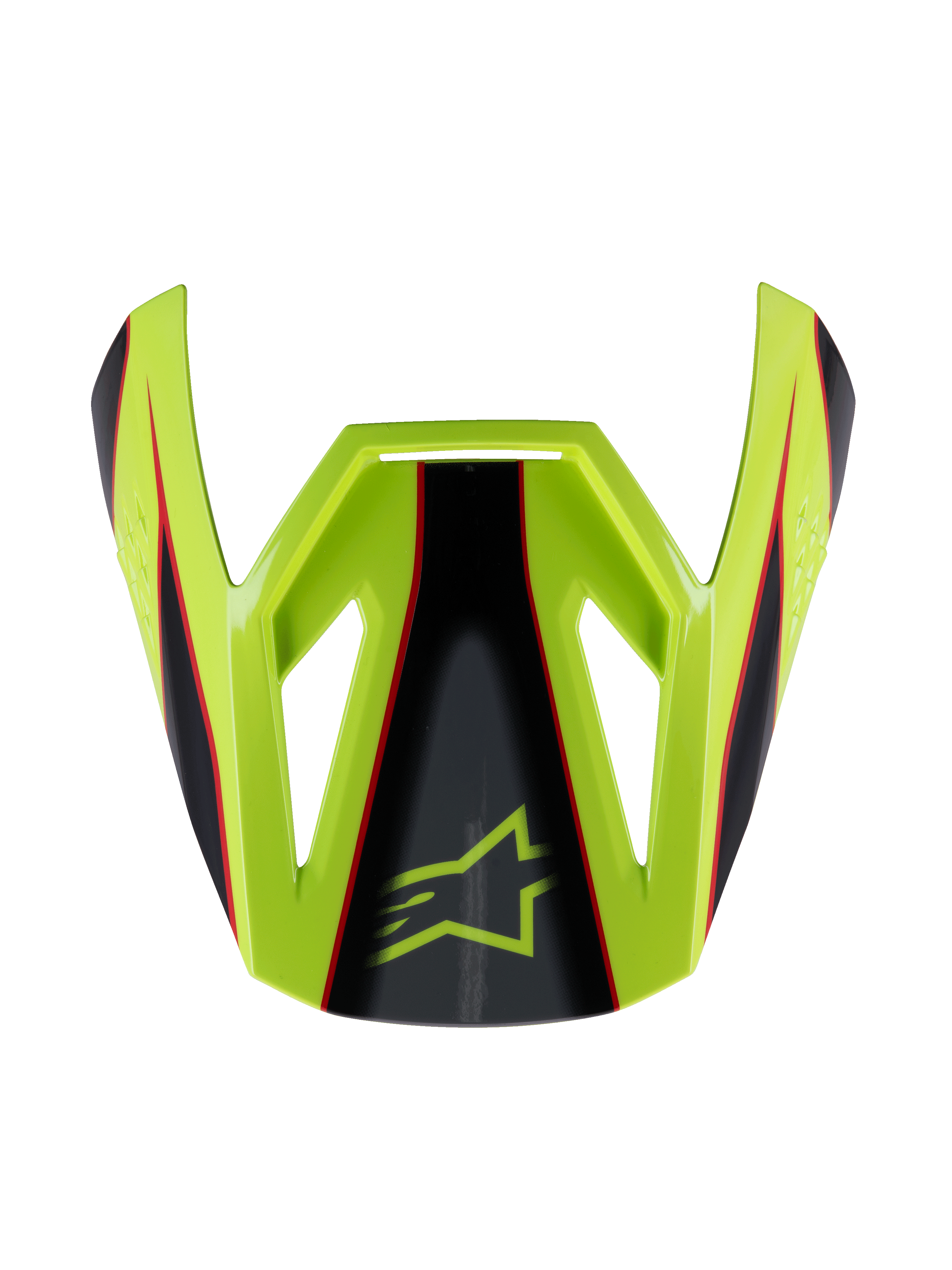 Alpinestars S-M3 Youth Fray Visor, viseira para capacete de motocross, vermelho, amarelo flúor e preto com acabamento brilhante, design angular com o logótipo de estrela da Alpinestars, peça de substituição oficial para capacetes de corrida para jovens