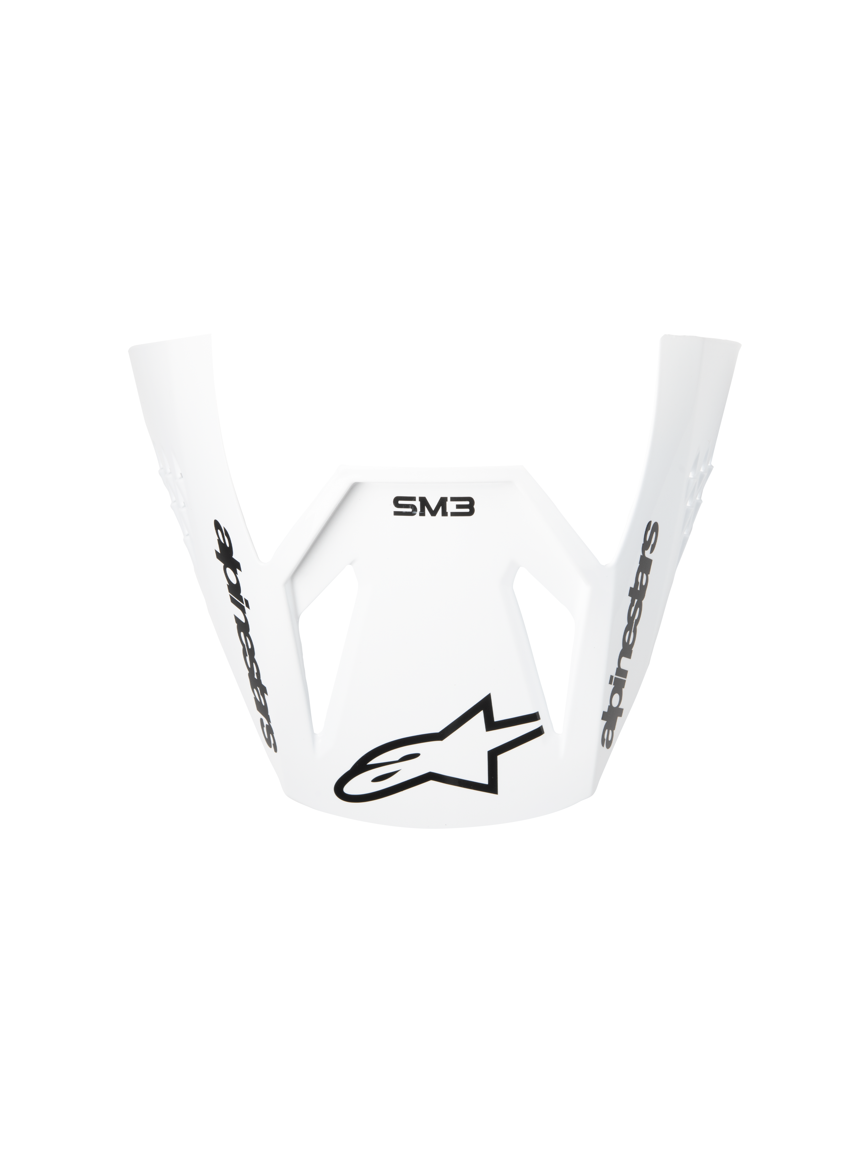 Viseira Alpinestars S-M3 Radium ECE06, branca, viseira de substituição para capacete de moto, design aerodinâmico curvo com logótipos pretos Alpinestars e marcação SM3, plástico resistente para performance em motocross