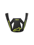 Viseira Alpinestars S-M3 Radium ECE06, pala de substituição para capacete de motocross, cinzento, preto e amarelo néon mate, com a marca Alpinestars e o logótipo da estrela em amarelo néon, acabamento mate e design aerodinâmico para corridas de off-road