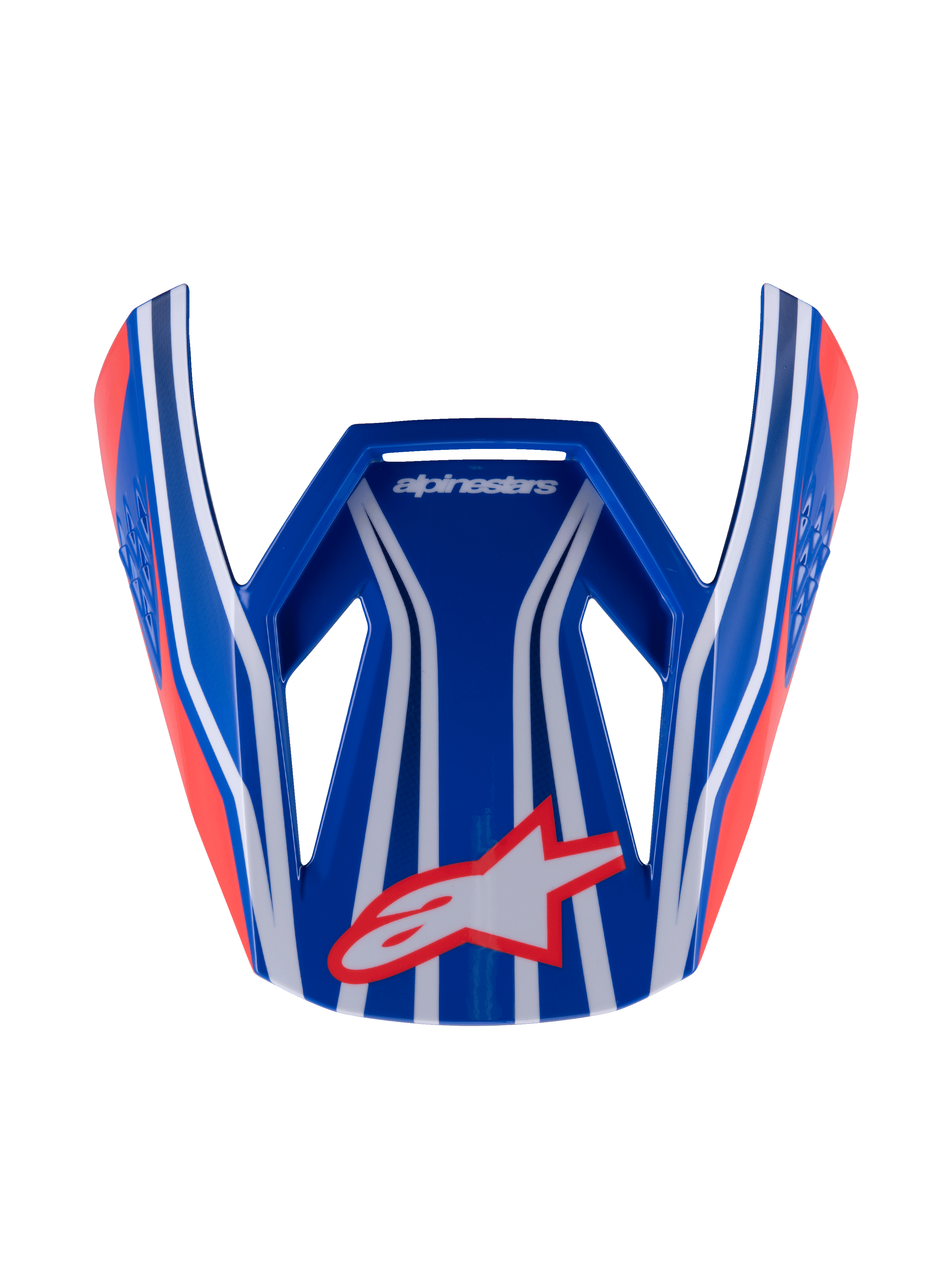 Viseira Alpinestars S-M3 Youth Wurx, viseira para capacete de motocross, azul, vermelha e branca com detalhes pretos, acabamento brilhante com riscas marcantes e logótipo Astar, pala de substituição aerodinâmica e angular para capacetes de MX para jovens