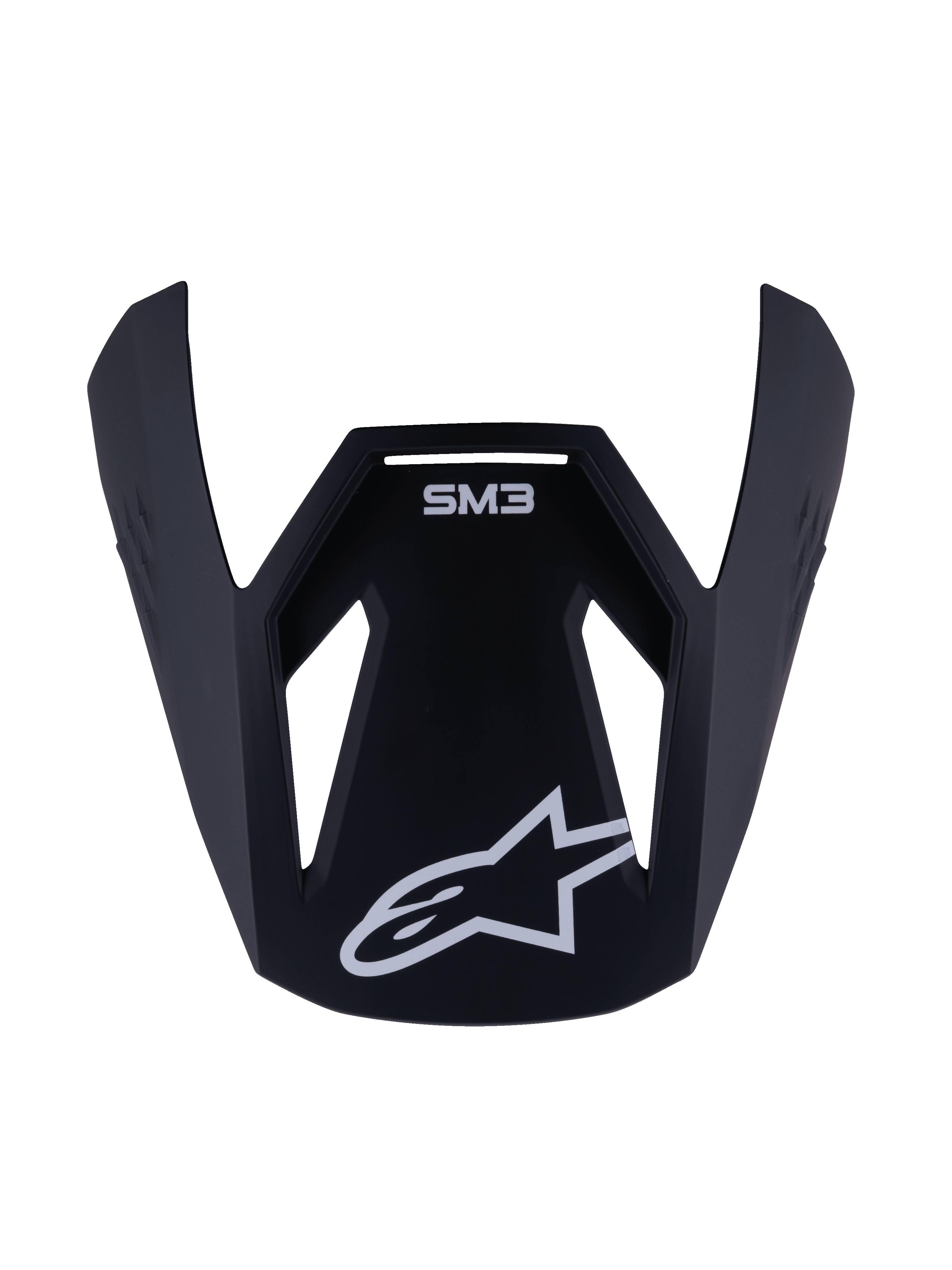 Alpinestars S-M3 Youth Solid Visor, Replacement Peak for Youth Motocross Helmet, Matte Black finish with White SM3 branding and Star logo, Durable plastic accessory for off-road racing