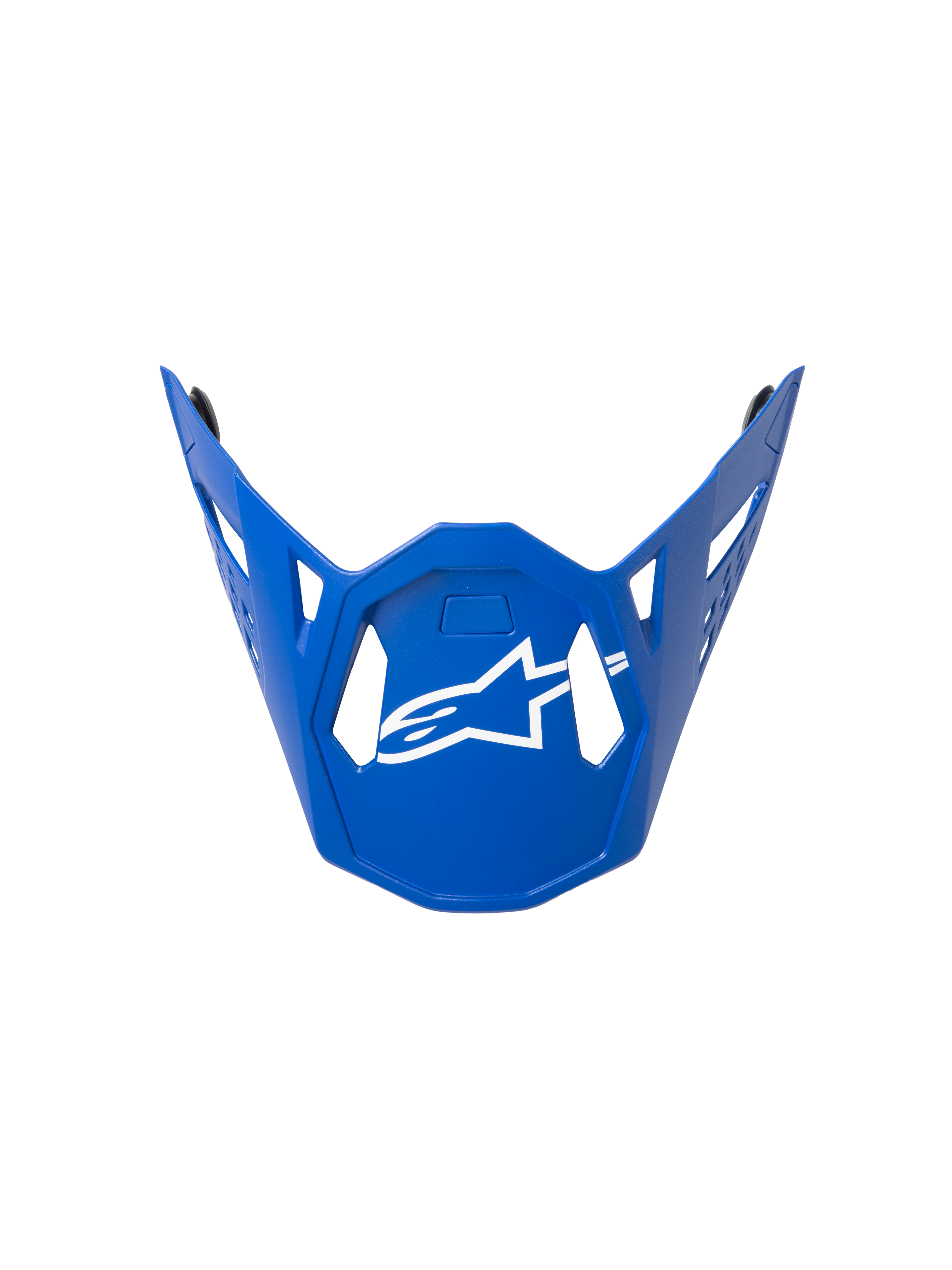 Alpinestars Supertech M10 Flood Visor, viseira para capacete de motocross, azul com logótipo branco, design geométrico angular com aberturas de ventilação, contorno elegante, peça de substituição oficial para capacetes de competição fora de estrada