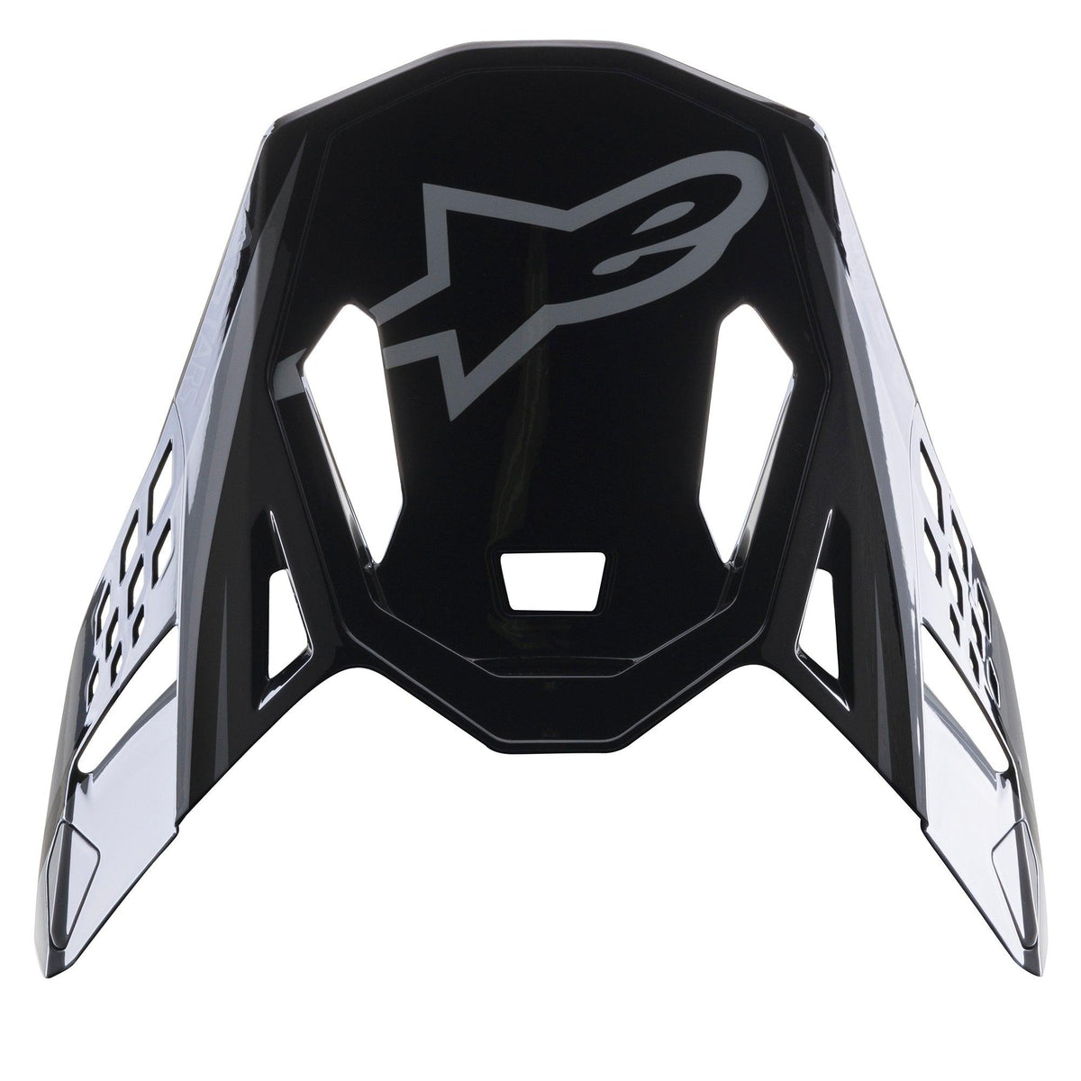 Viseira Alpinestars Supertech M10 Carbon Meta2, acessório para capacete de motocross, preto e cinzento brilhante, com logótipo A-star cinzento na frente, design aerodinâmico com aberturas de ventilação para corridas todo-o-terreno