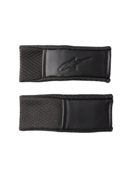 Alpinestars S-M7 Chin Strap Cover Set, Black, replacement helmet strap covers with textured grip pattern and embossed logo, stitched edges, motocross helmet accessories