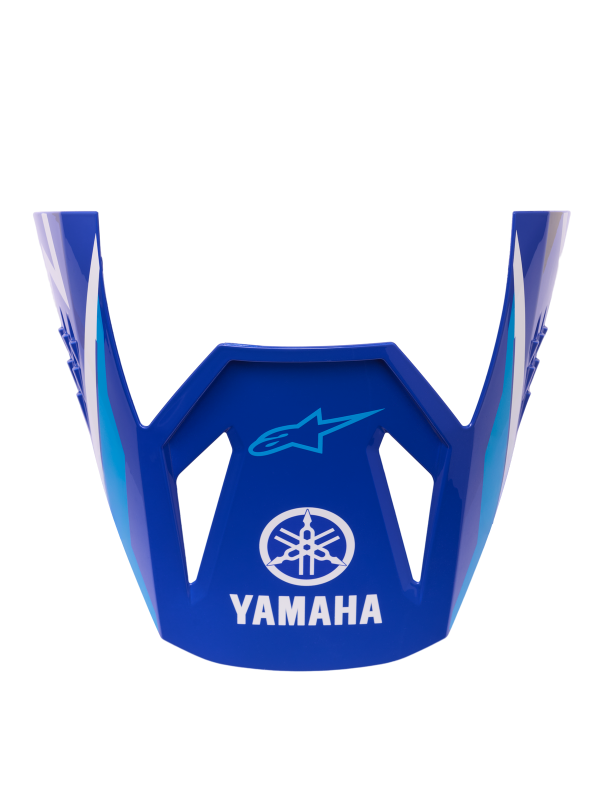 Alpinestars Yamaha S-M3 Visor ECE 22.06, Replacement Helmet Visor, Glossy Blue with white and light blue geometric accents, featuring white Yamaha logo and blue Alpinestars Astar branding, official replacement part for motocross helmets