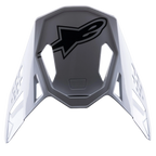 Alpinestars S-M8 Factory Visor, pala de substituição para capacete de motocross, branca com logótipo Alpinestars preto, acabamento brilhante, design aerodinâmico com aberturas de ventilação