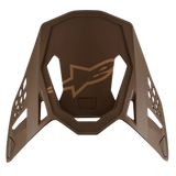 Alpinestars Supertech M10 Squad 23 LE Visor, Motocross Helmet Replacement Peak, Dark Brown and Kangaroo Gold, featuring a central gold Alpinestars logo and aerodynamic ventilation cutouts