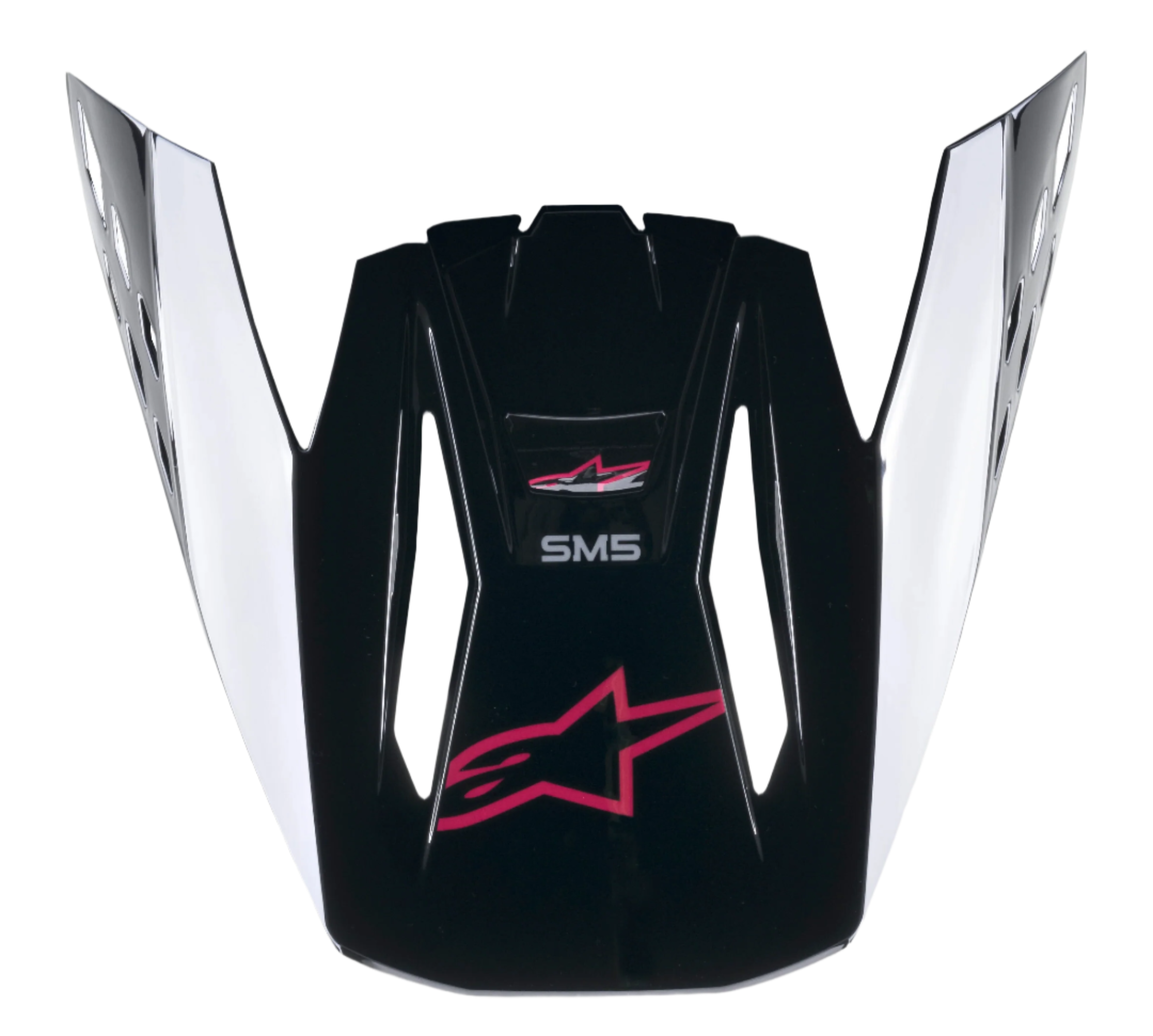 Alpinestars S-M5 Compass Visor, Motocross Helmet Peak, Black Diva Pink Glossy, featuring a pink Astars logo and white side accents, replacement visor for Supertech M5 off-road helmets