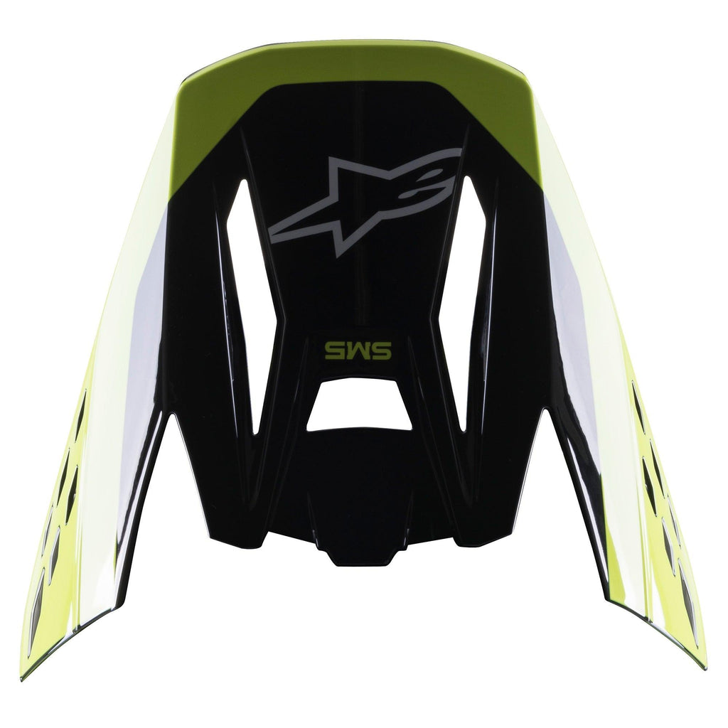 Alpinestars S-M5 Beam Visor, Motocross Helmet Accessory, Black and Yellow Fluo Glossy, featuring S-M5 branding and Alpinestars logo, glossy finish for off-road racing helmets