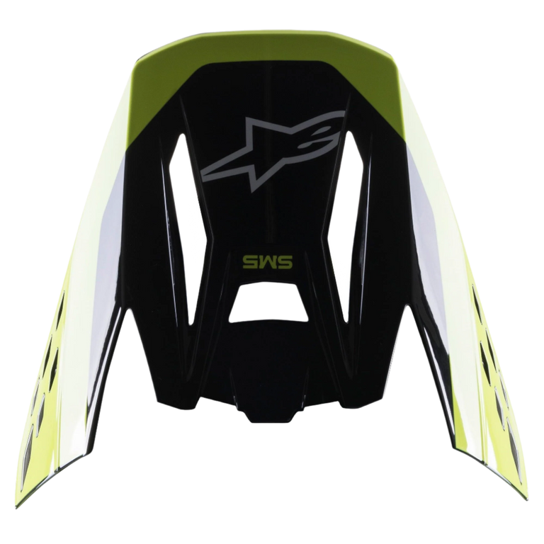Alpinestars S-M5 Beam Visor, acessório para capacete, preto e amarelo fluorescente brilhante, com logótipo de estrela Alpinestars e marca SM5, pala de substituição para capacetes de motocross