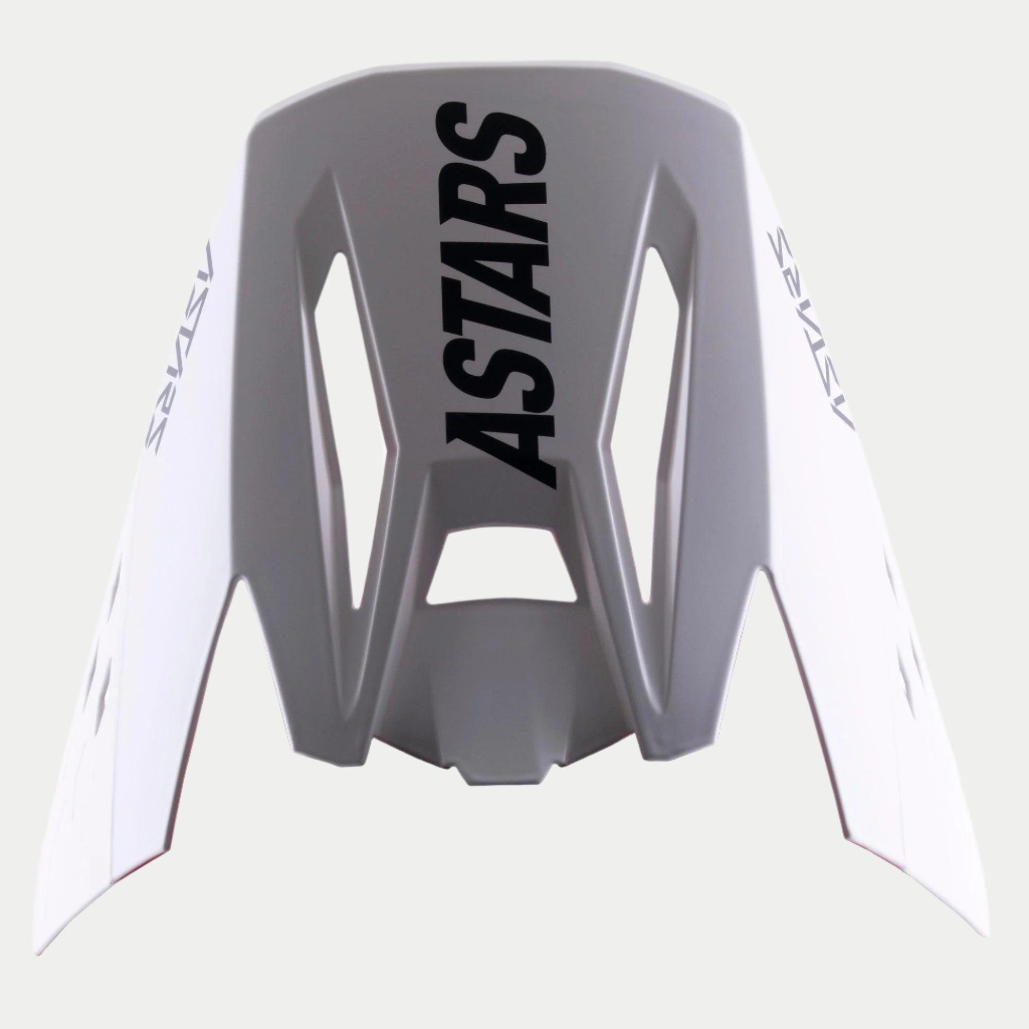 Alpinestars S-M5 Rayon Visor, pala de substituição para capacete de motocross, cinzento com logótipo ASTARS preto em destaque no topo e nas laterais, acabamento mate, com design angular e aberturas de ventilação para performance em todo-o-terreno