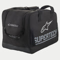 Alpinestars S M 10 Semi Rigid Saco, saco semirrígido para capacete de moto, preto e branco, com logótipo A-star e branding Supertech