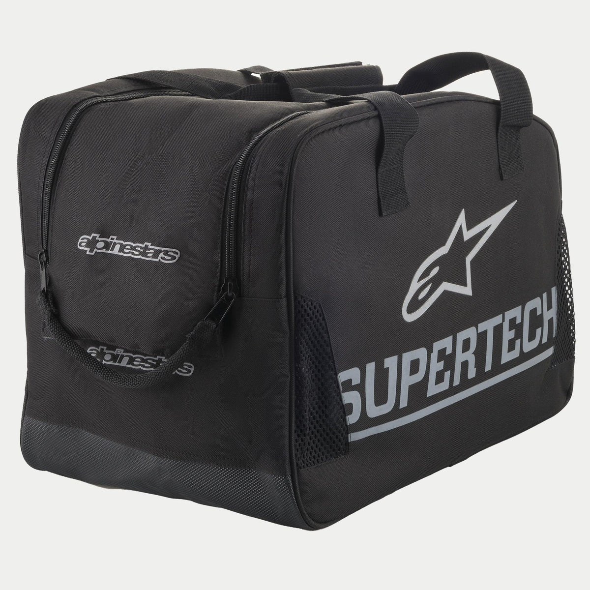 Alpinestars S M 10 Semi Rigid Saco, saco semirrígido para capacete de moto, preto e branco, com logótipo A-star e branding Supertech