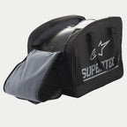 Alpinestars Supertech saco semi-rígido para capacete, saco de proteção preto para capacete de moto com grande logotipo prateado e forro interior macio
