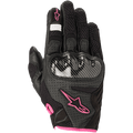 Luvas Alpinestars Stella SMX-1 Air V2 para Mulher, luvas de motociclismo, pretas com detalhes rosa fúcsia, protetor de nós dos dedos com textura de fibra de carbono, construção em pele perfurada e malha de ar para ventilação, design de punho curto