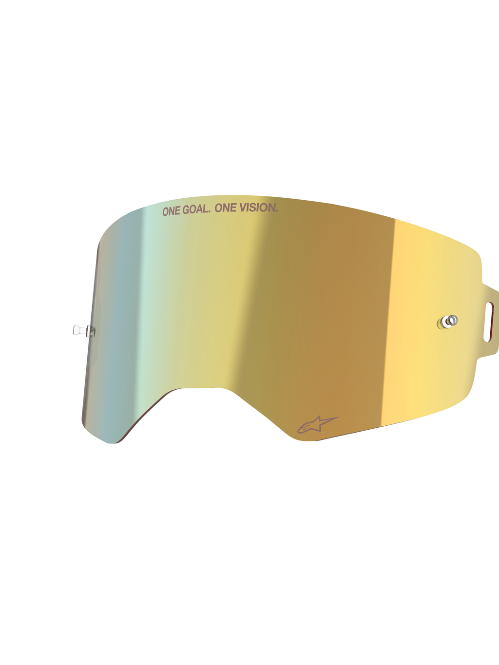 Alpinestars Supertech Mirror Lens, Mirror Gold, lente de substituição refletora para óculos com pinos para tear-off integrados e texto 'ONE GOAL. ONE VISION.', acessório de motocross de alta claridade