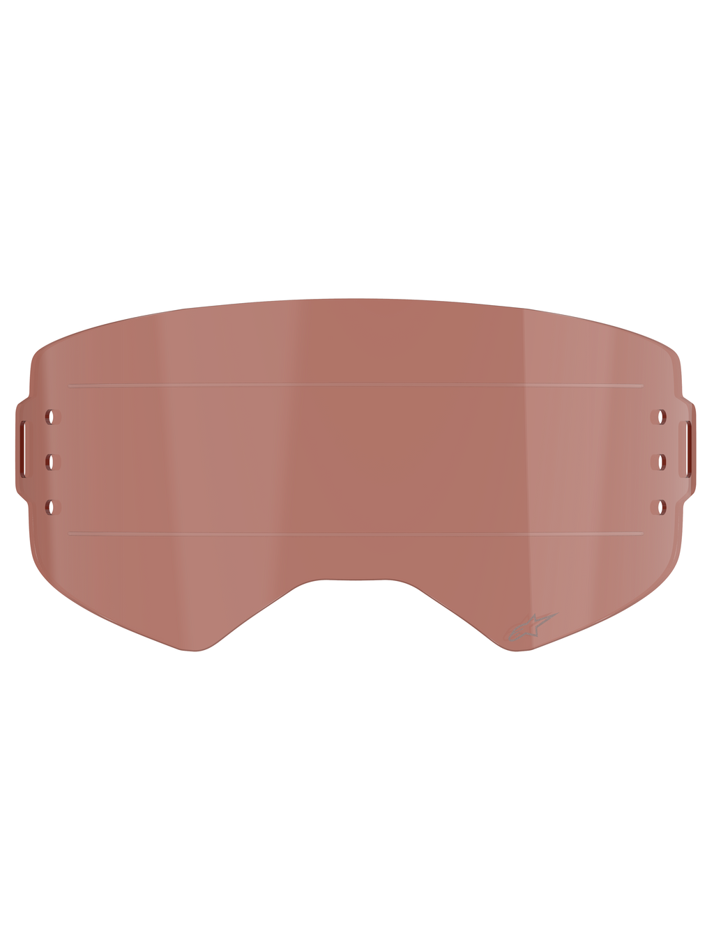 Alpinestars Supertech Wide Vision Roll-Off Lens, acessório para óculos, tonalidade Copper Rose (cobre/rosa), com linhas de deslize horizontais e pontos de montagem laterais, em policarbonato resistente a impactos para motocross e todo-o-terreno.