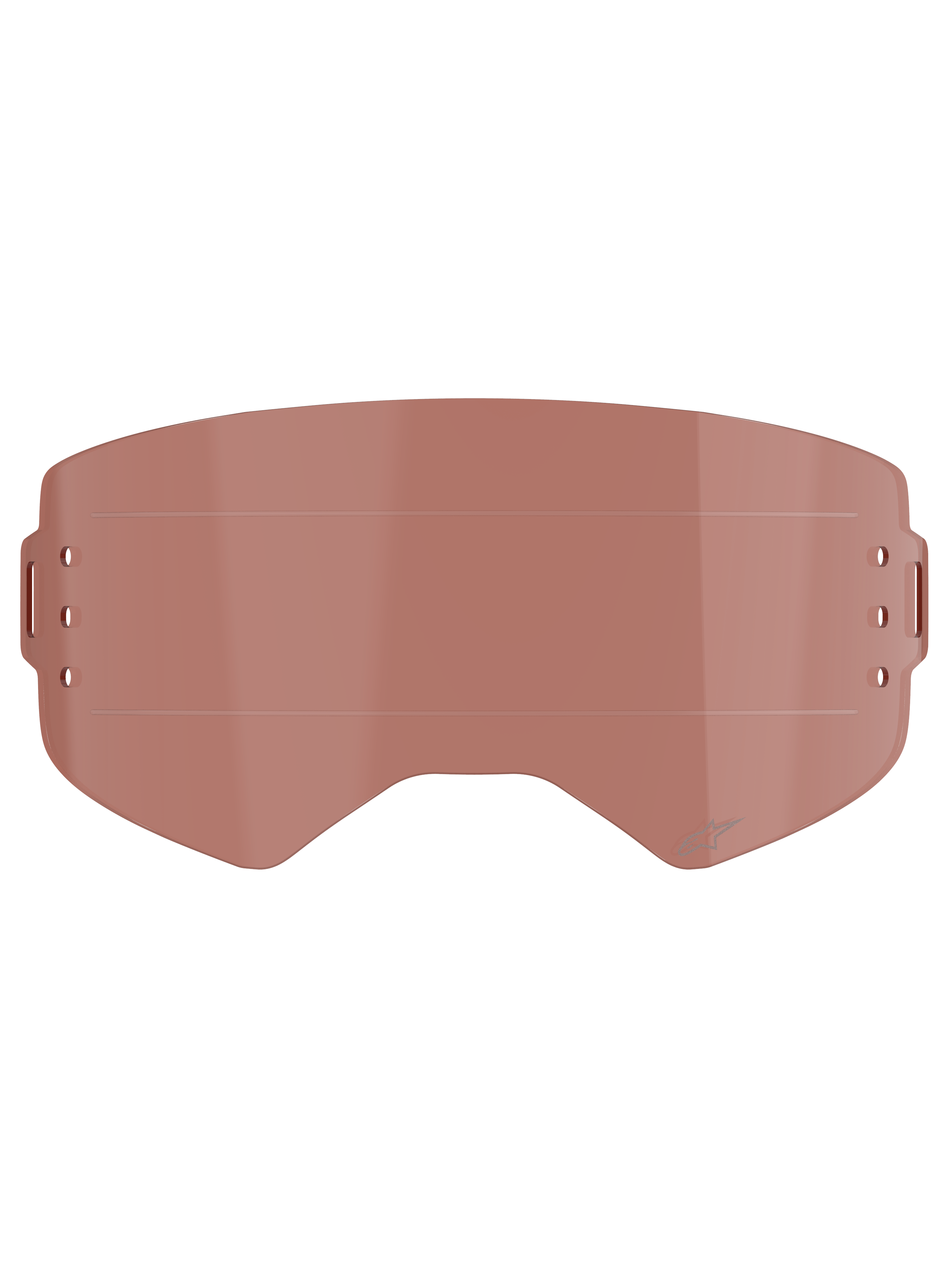 Alpinestars Supertech Wide Vision Roll-Off Lens, acessório para óculos, tonalidade Copper Rose (cobre/rosa), com linhas de deslize horizontais e pontos de montagem laterais, em policarbonato resistente a impactos para motocross e todo-o-terreno.