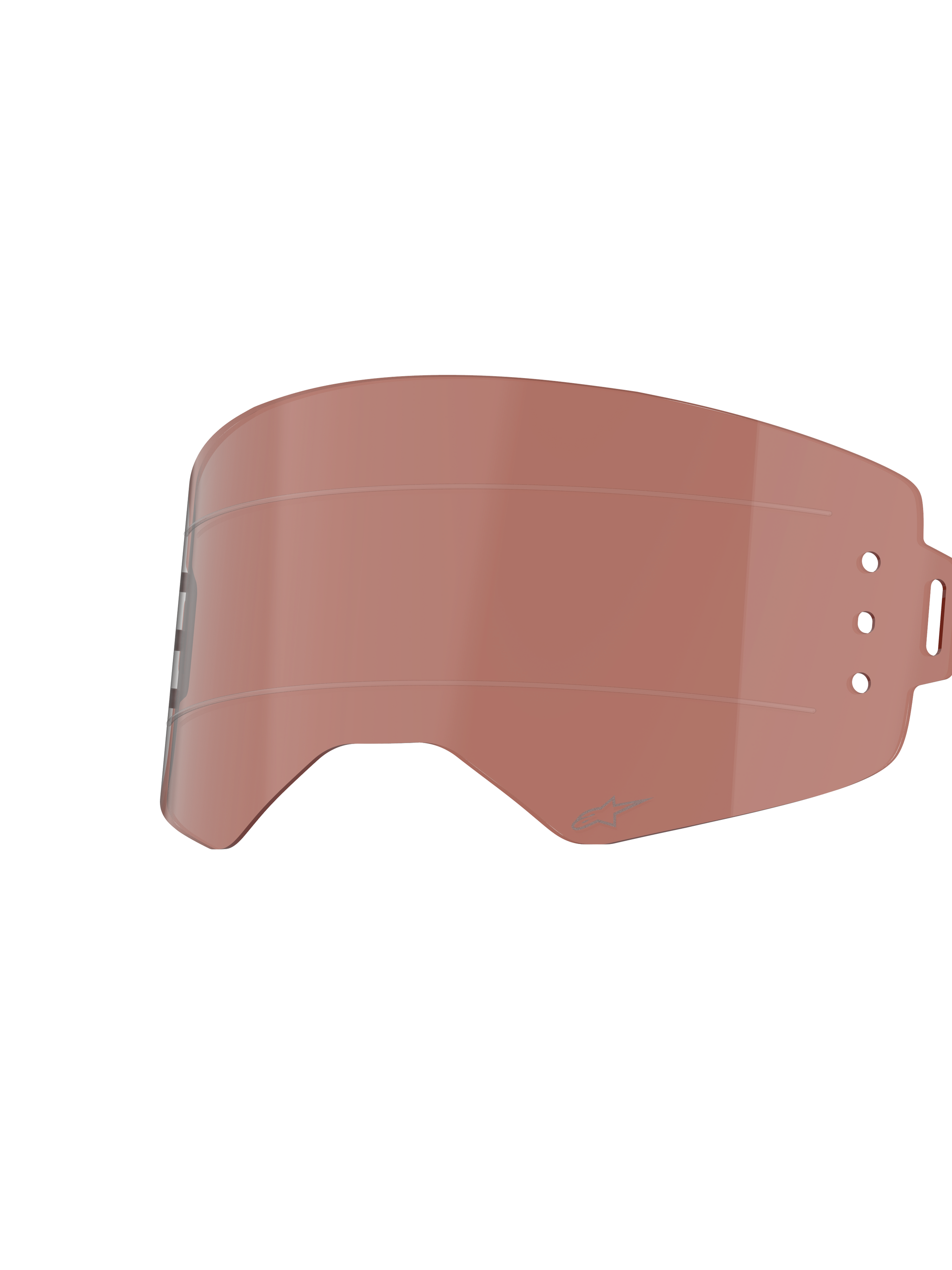 Lente Alpinestars Supertech Roll-Off, tonalidade Copper Rose, lente de substituição para óculos de motocross, com linhas de deslizamento horizontais e orifícios de montagem para sistemas roll-off, construção em policarbonato durável para competição off-road