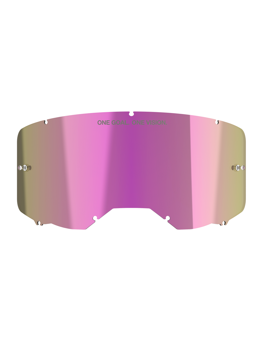 Alpinestars Vision 8-5-3 Mirror Pink Lens, lente de substituição para óculos de motocross, rosa espelhada, acabamento refletivo para uso todo-o-terreno, com a inscrição One Goal One Vision.