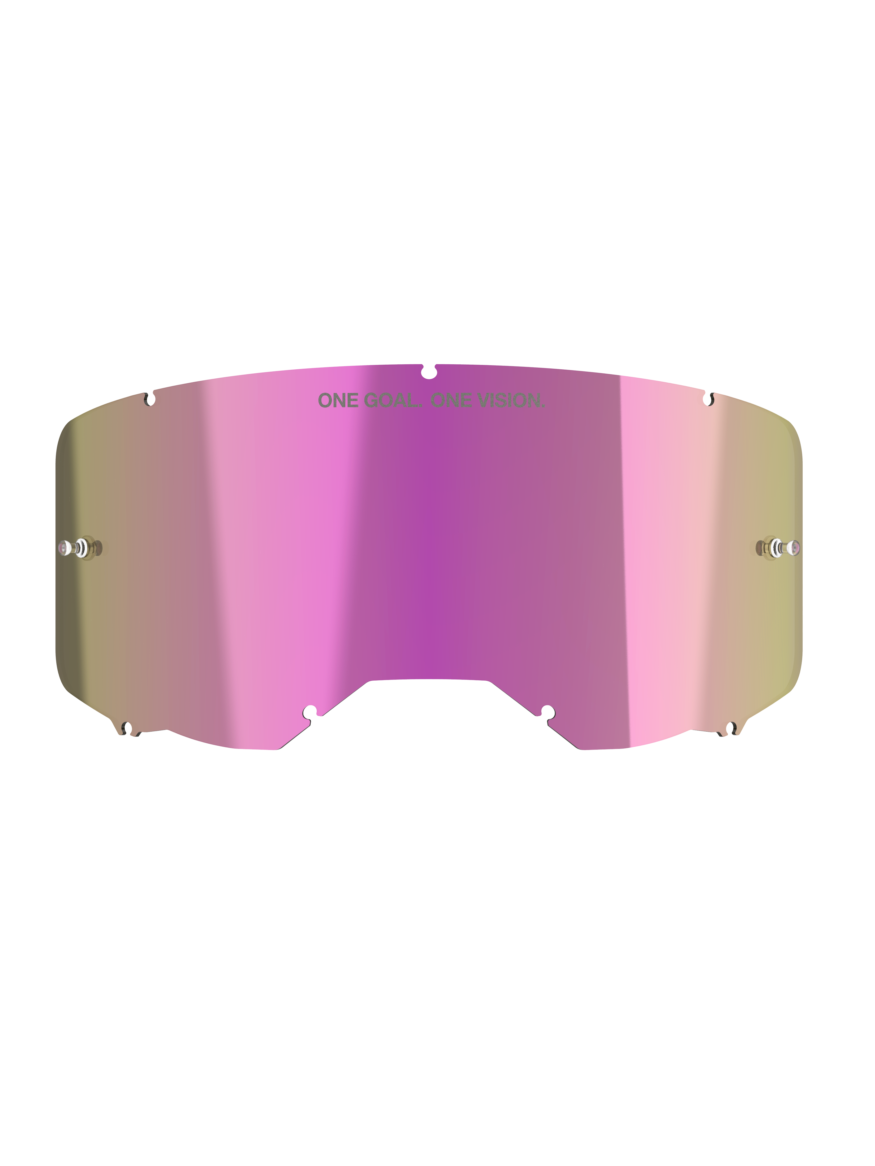 Alpinestars Vision 8-5-3 Mirror Pink Lens, lente de substituição para óculos de motocross, rosa espelhada, acabamento refletivo para uso todo-o-terreno, com a inscrição One Goal One Vision.