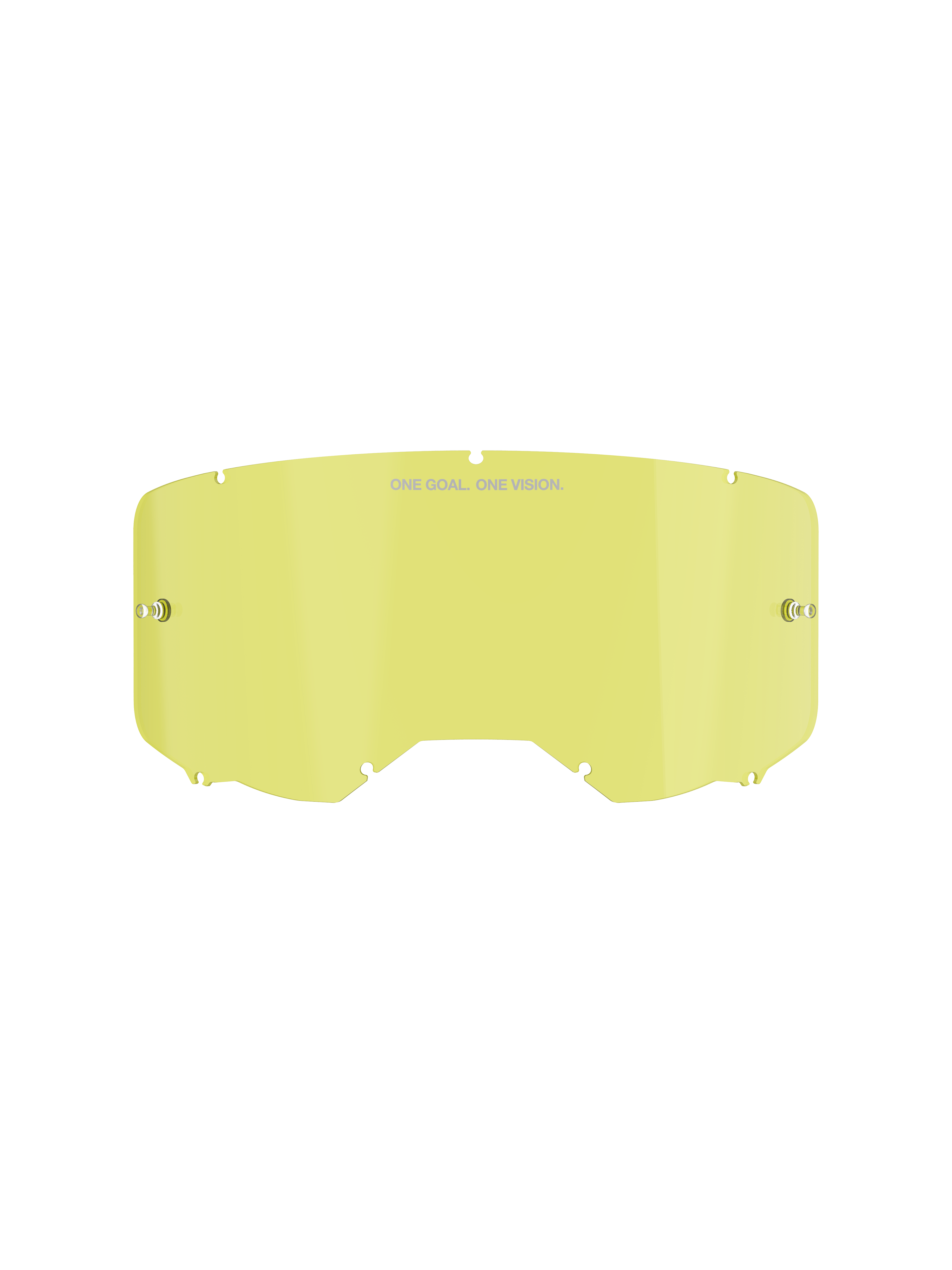 Alpinestars Vision 8-5-3, lente de substituição amarela para óculos de proteção, construção em policarbonato com pinos de fixação integrados, marcação "ONE GOAL. ONE VISION.", sistema de bloqueio de sete orifícios, para motocross e off-road.