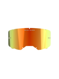Alpinestars Vision 8-5-3 Mirror Lens, acessório para óculos de motocross, acabamento espelhado vermelho com gradiente laranja e amarelo, com o texto 'ONE GOAL. ONE VISION.', pinos de tear-off integrados e bordas com entalhes para montagem segura na armação.