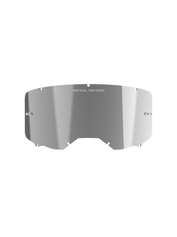 Alpinestars Vision 8-5-3 Mirror Lens, acabamento reflexivo Mirror Silver, construção em policarbonato curvo com a marca 'ONE GOAL. ONE VISION.', postes de tear-off integrados, lente de substituição para óculos de motocross