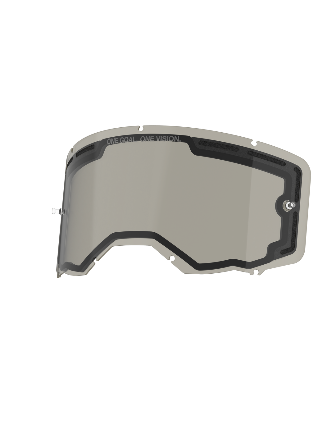Lente Alpinestars Vision 8-5-3 Dual Pane, cor Smoke, lente de substituição para óculos com construção de painel duplo ventilado, pinos de tear-off integrados e marcação 'ONE GOAL. ONE VISION.', concebida para motocross e condução off-road