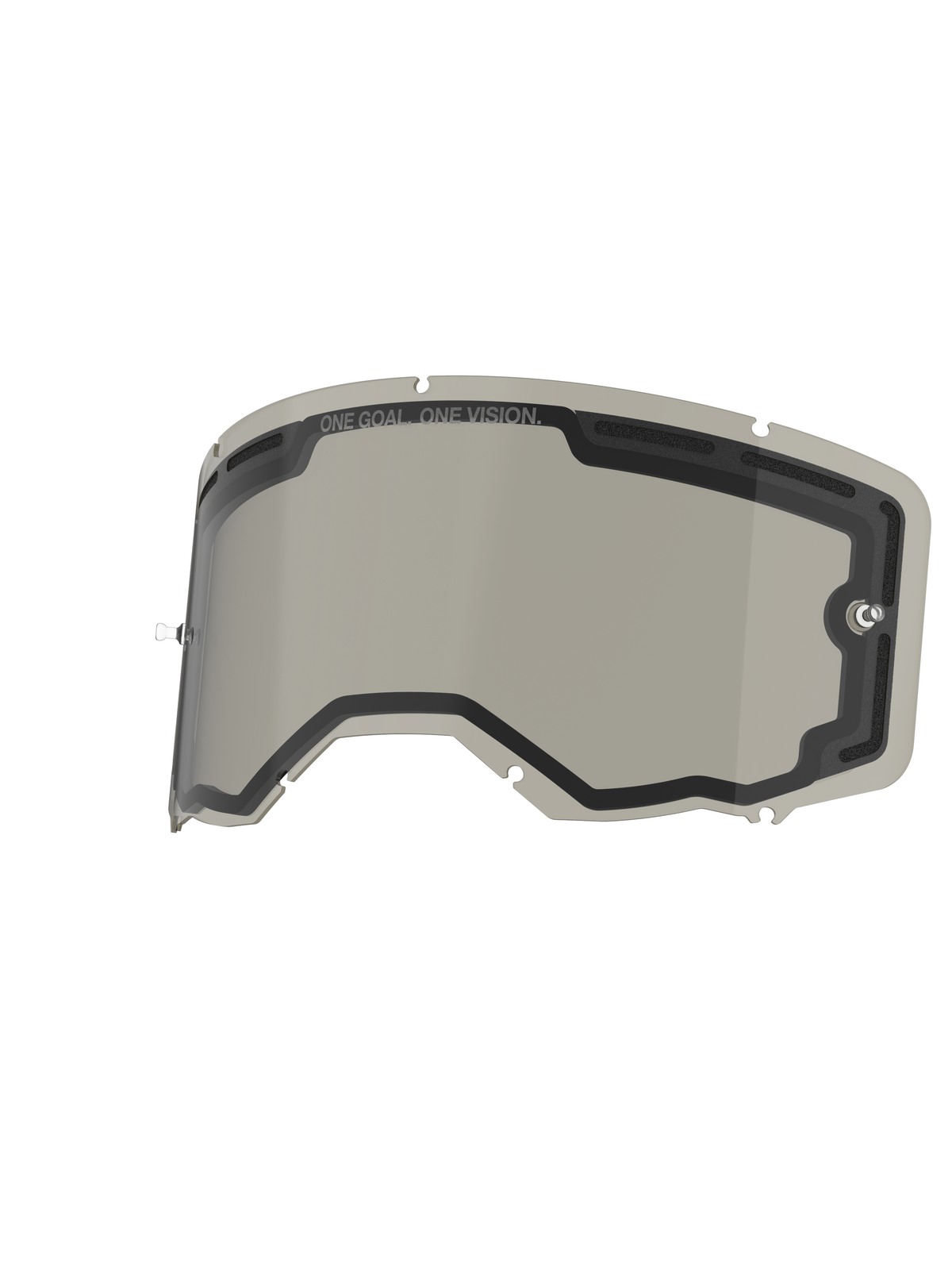 Lente Alpinestars Vision 8-5-3 Dual Pane, cor Smoke, lente de substituição para óculos com construção de painel duplo ventilado, pinos de tear-off integrados e marcação 'ONE GOAL. ONE VISION.', concebida para motocross e condução off-road