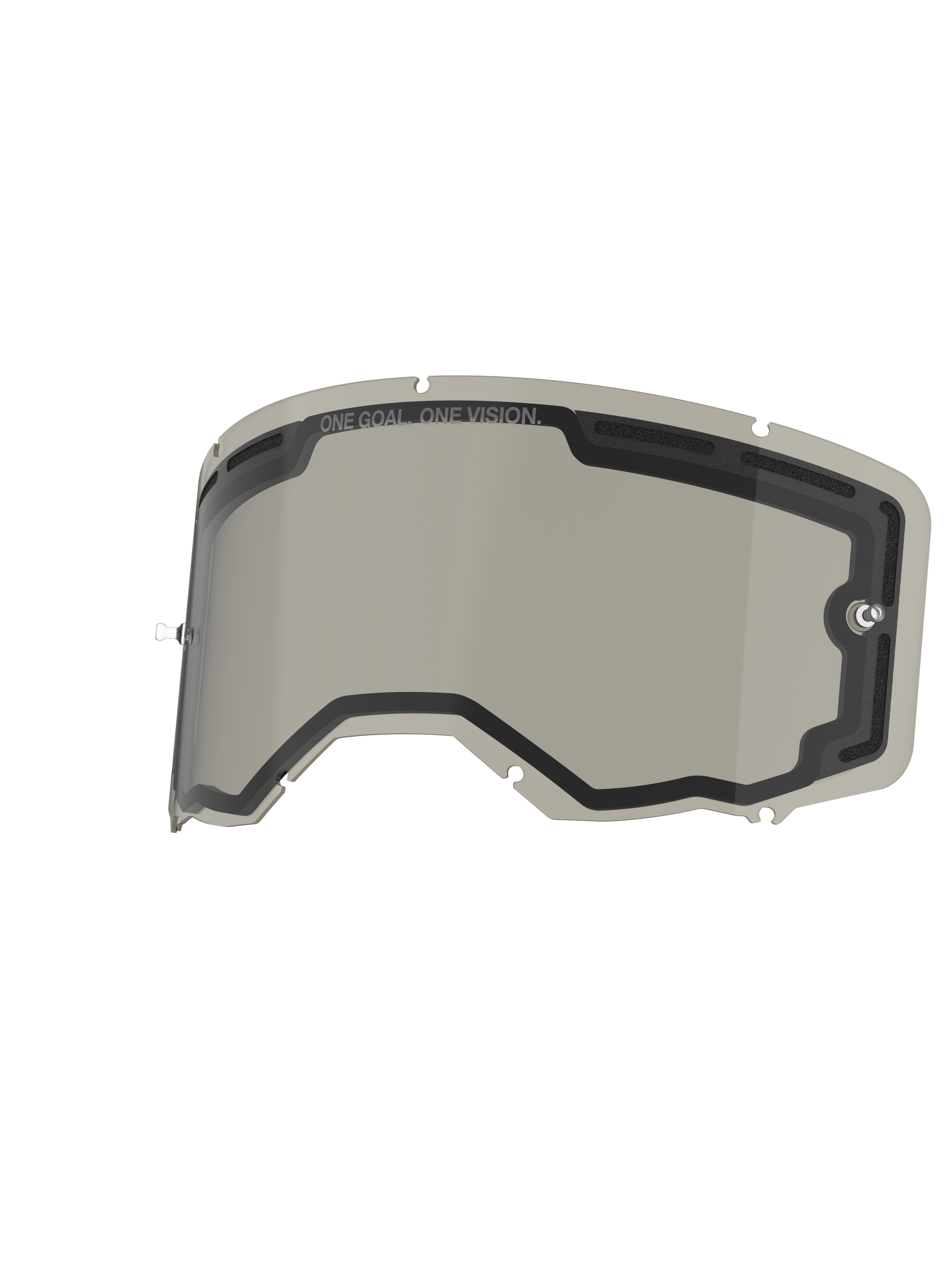 Lente Alpinestars Vision 8-5-3 Dual Pane, cor Smoke, lente de substituição para óculos com construção de painel duplo ventilado, pinos de tear-off integrados e marcação 'ONE GOAL. ONE VISION.', concebida para motocross e condução off-road