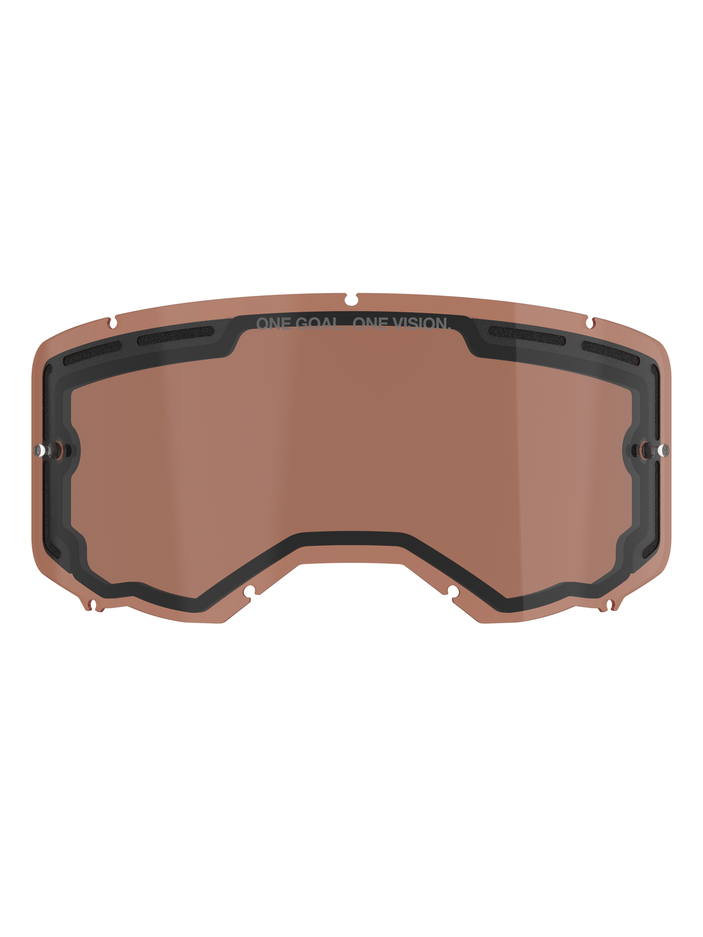 Alpinestars Vision 8-5-3 Dual Pane Vented Lens, lente de substituição com tonalidade Copper Rose para óculos de motocross, com pinos de tear-off integrados, aberturas de ventilação superiores e marca ONE GOAL ONE VISION.