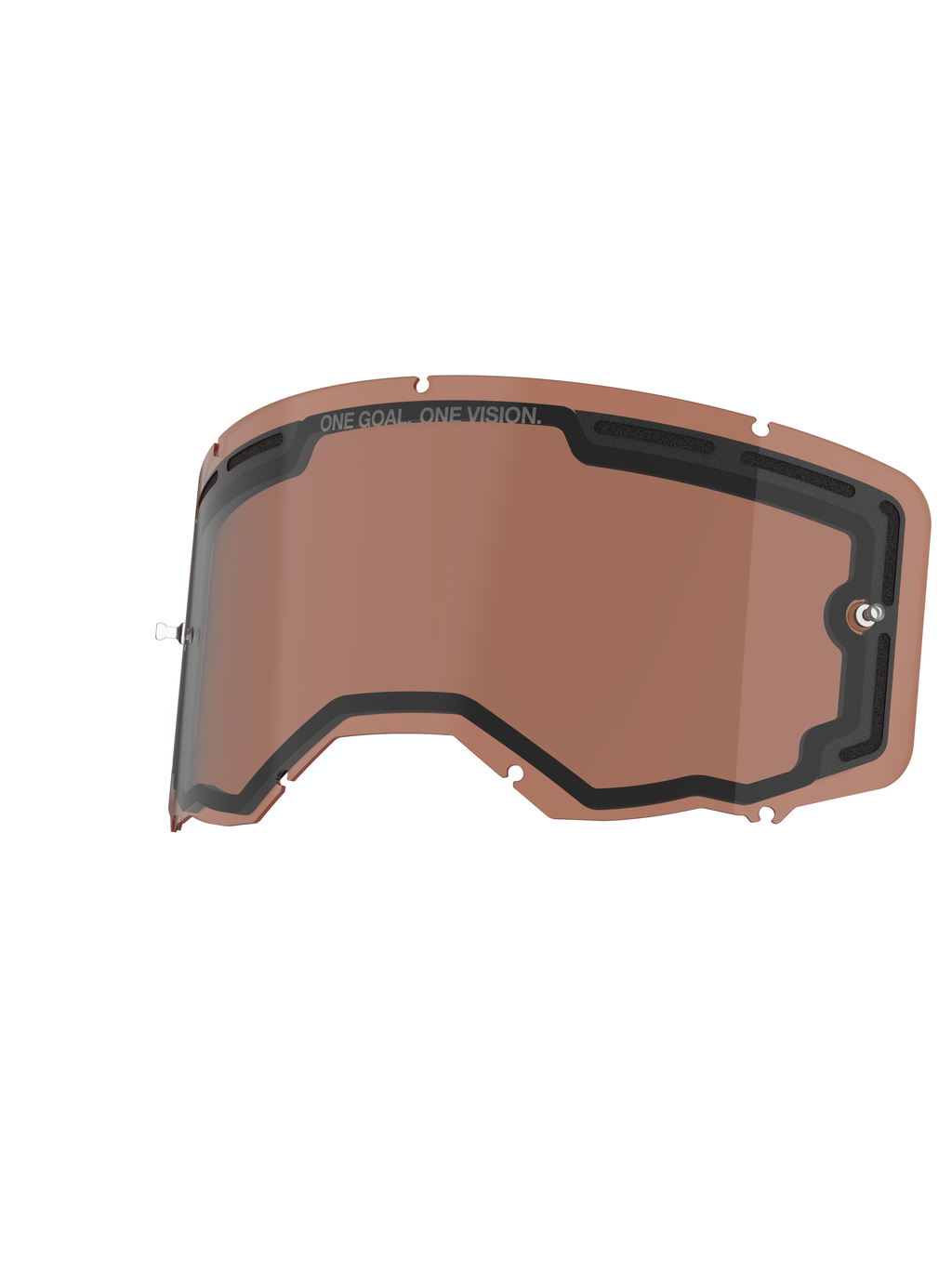 Lente Alpinestars Vision 8-5-3 Dual Pane, lente de substituição para óculos, cor Copper Rose, design de camada dupla ventilada com vedação preta, apresenta a inscrição 'ONE GOAL. ONE VISION.' e pinos de tear-off integrados, em policarbonato durável para desempenho todo-o-terreno