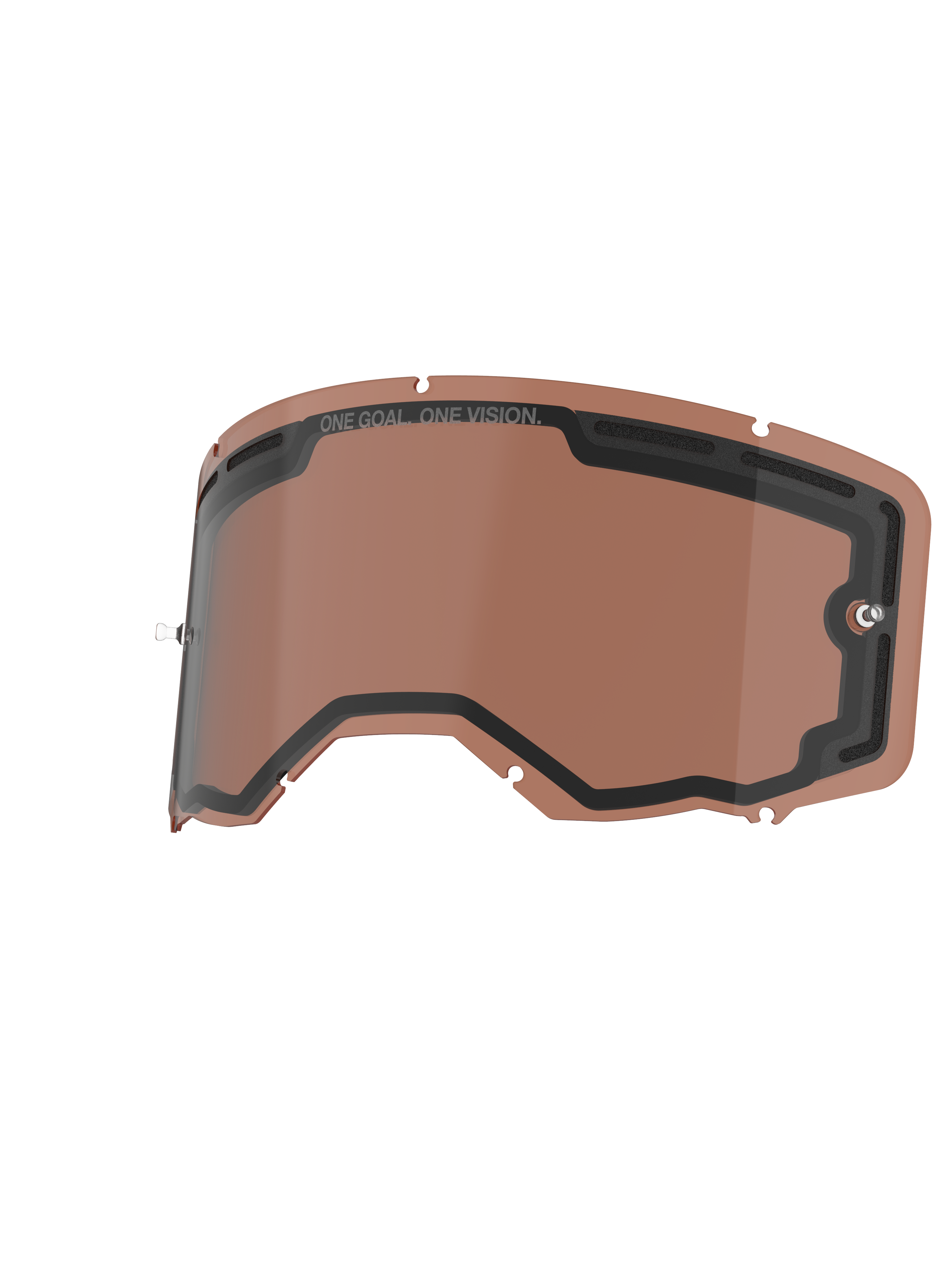 Lente Alpinestars Vision 8-5-3 Dual Pane, lente de substituição para óculos, cor Copper Rose, design de camada dupla ventilada com vedação preta, apresenta a inscrição 'ONE GOAL. ONE VISION.' e pinos de tear-off integrados, em policarbonato durável para desempenho todo-o-terreno