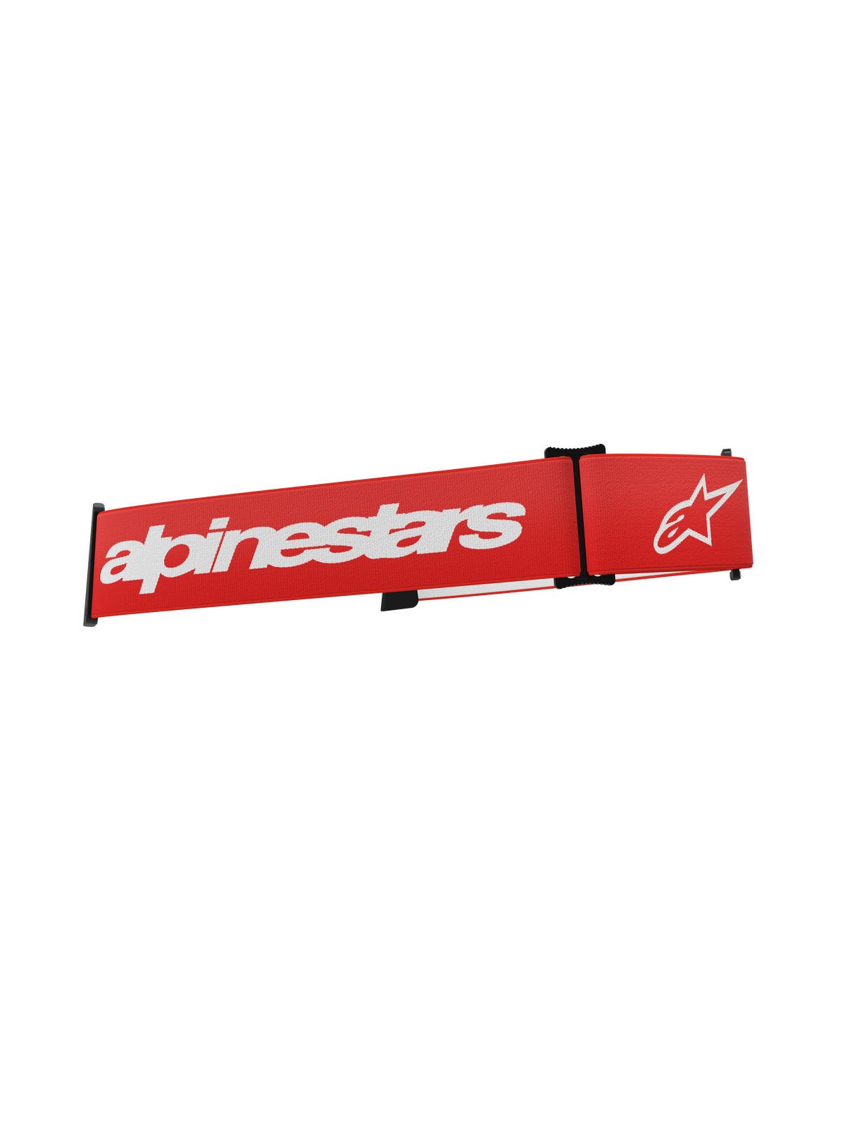 Alpinestars Supertech Goggles Strap, Red motocross goggle replacement strap with white Alpinestars logo and text, featuring black adjustment clips and woven elastic fabric.