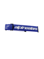 Correia para Óculos Supertech Alpinestars, correia de substituição para óculos de motocross, azul e branco, marca nominativa e logótipo de estrela Alpinestars em branco, cunha ISP e clipes de fixação pretos, textura tecida durável
