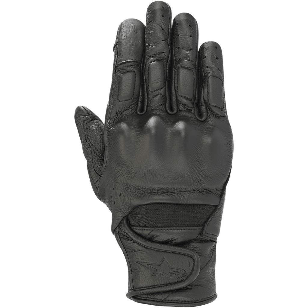 Alpinestars Stella Vika V2, luvas de motociclismo para mulher, couro preto, com dedos perfurados para ventilação, proteção viscoelástica nos nós dos dedos e punho curto com tira de velcro e logótipo em estrela