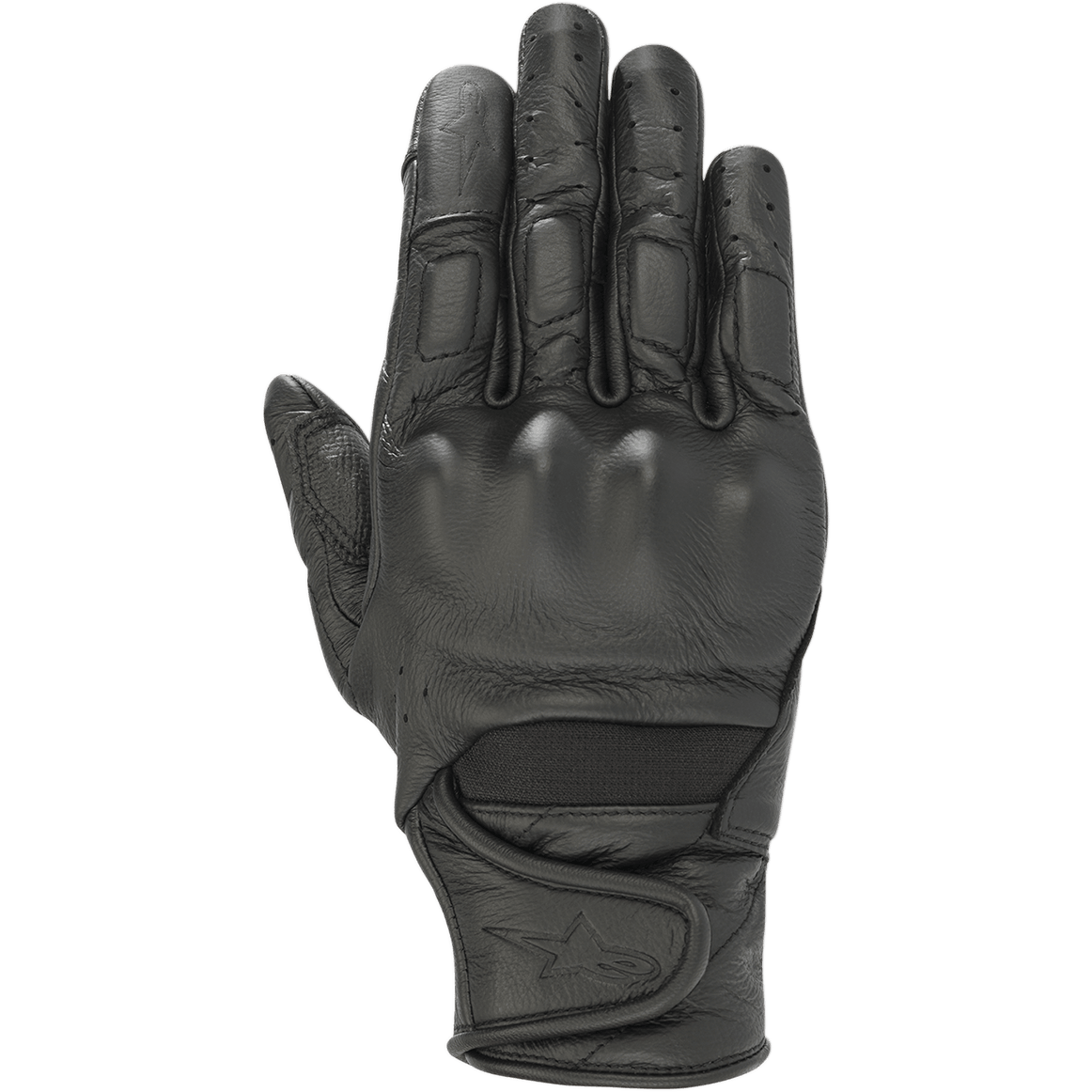Alpinestars Stella Vika V2, luvas de motociclismo para mulher, couro preto, com dedos perfurados para ventilação, proteção viscoelástica nos nós dos dedos e punho curto com tira de velcro e logótipo em estrela