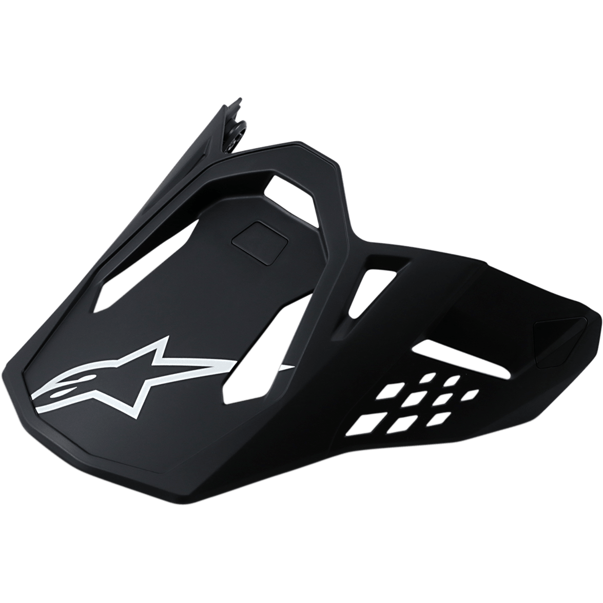 Alpinestars Supertech M10/M8 Visor, pala de substituição para capacete de motocross, acabamento preto mate, logótipo de estrela branco, design aerodinâmico com aberturas de ventilação