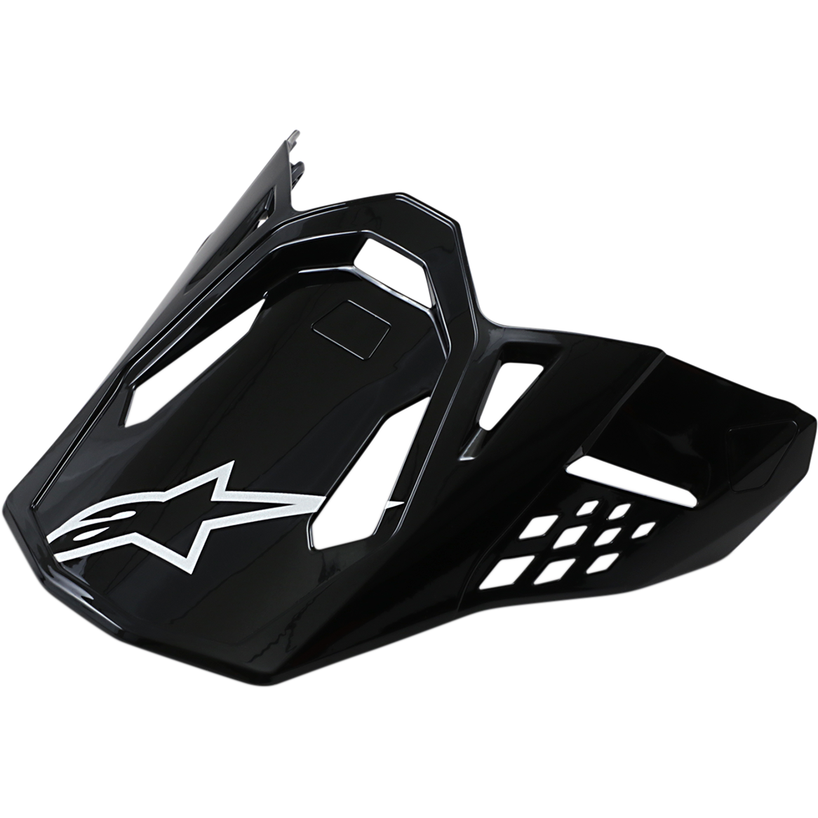 Alpinestars Supertech M10/M8 Visor, viseira para capacete de motocross, preta brilhante com logótipo de estrela branco, design aerodinâmico com aberturas de ventilação