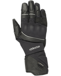 Luvas Alpinestars Jet Road, luvas de motociclismo pretas, Gore-Tex impermeável, construção em pele e têxtil, punho longo, proteção reforçada nos nós dos dedos, vivos refletores, equipamento de turismo de aventura