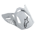 Alpinestars Supertech M10 Dyno, viseira de capacete, branca mate, com logótipos de estrela Alpinestars pretos, pala de motocross com recortes geométricos para fluxo de ar, acabamento mate, design aerodinâmico para performance em todo-o-terreno