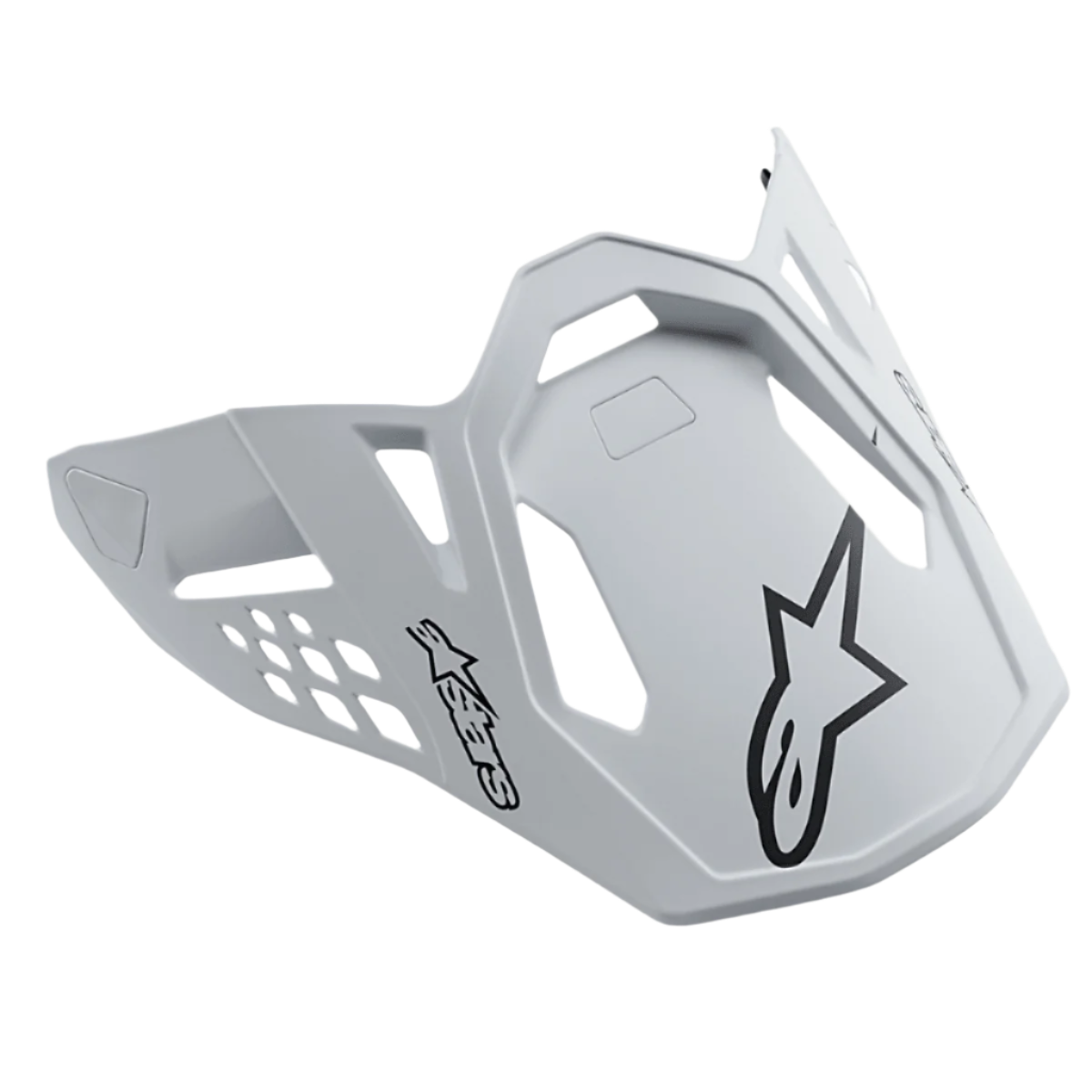 Alpinestars Supertech M10 Dyno, viseira de capacete, branca mate, com logótipos de estrela Alpinestars pretos, pala de motocross com recortes geométricos para fluxo de ar, acabamento mate, design aerodinâmico para performance em todo-o-terreno