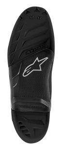 Alpinestars Tech 7 Sole, sola de substituição para botas de motocross, construção em borracha preta, padrões de rasto texturizados, logótipo Alpinestars e emblema de estrela, com a inscrição 'REPLACEABLE INSERT' na zona central