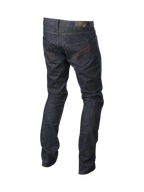 Alpinestars calças de ganga Copper, calças de moto para homem em azul escuro, costuras vermelhas e reforço de aramida.