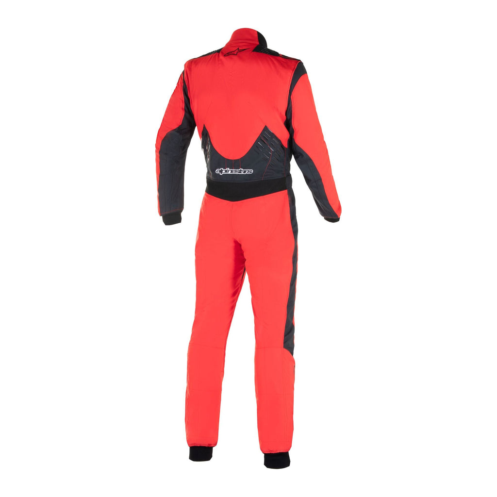 Alpinestars Macacão GP Pro Comp V2 - FIA, fato de corrida, vermelho e preto, vista traseira a mostrar painéis elásticos e detalhes de aderência em silicone na zona lombar
