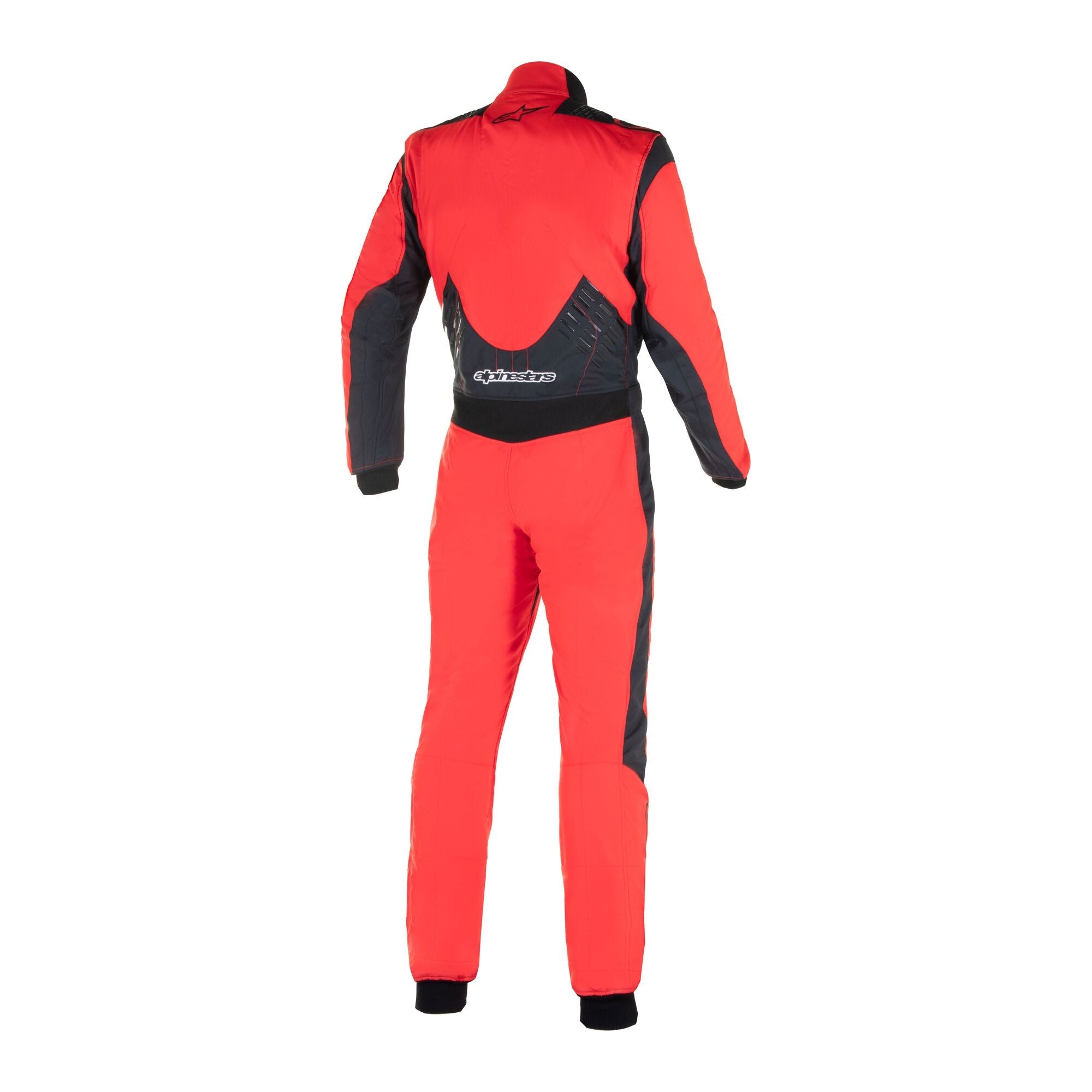 Alpinestars Macacão GP Pro Comp V2 - FIA, fato de corrida, vermelho e preto, vista traseira a mostrar painéis elásticos e detalhes de aderência em silicone na zona lombar