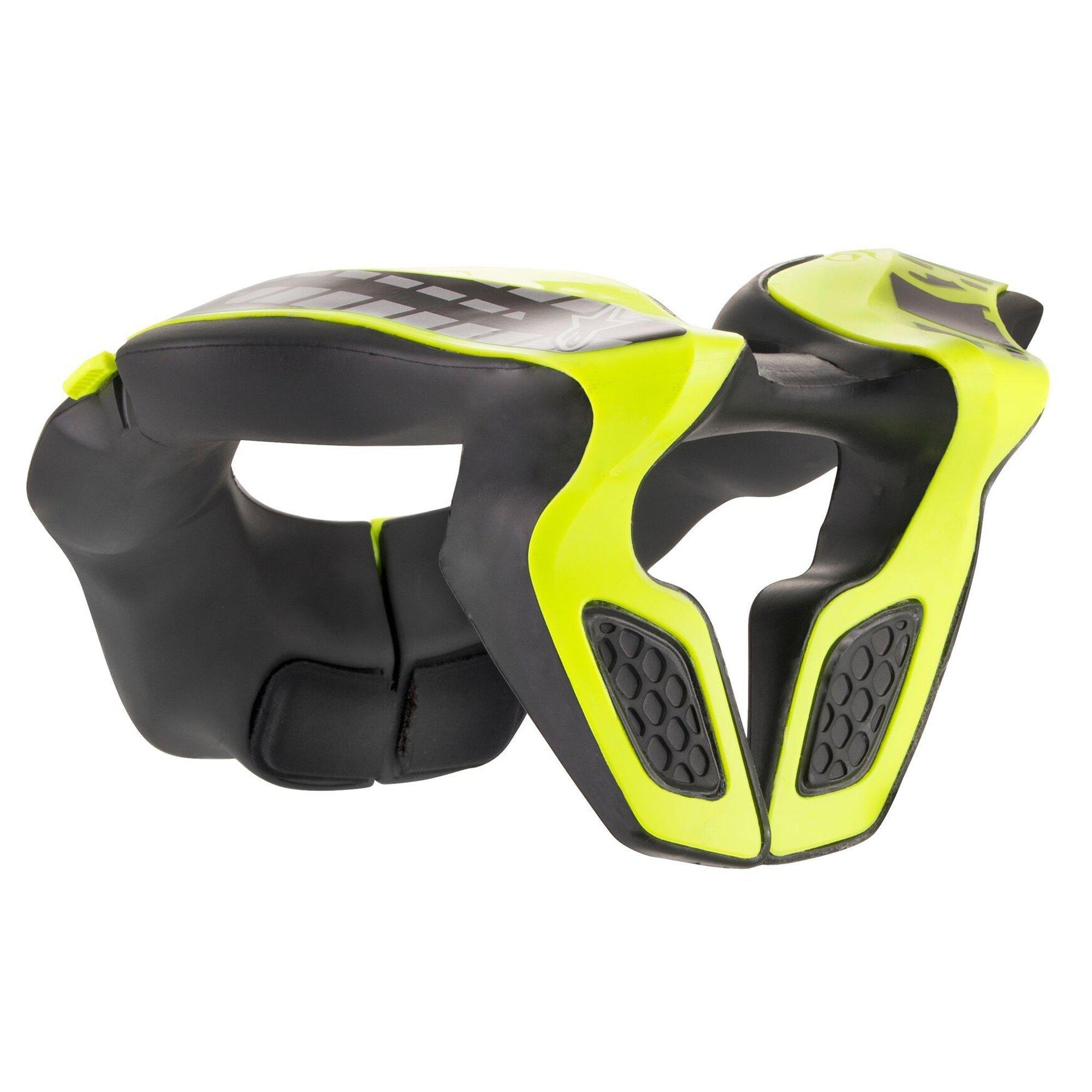 Alpinestars Youth Neck Support, protetor de pescoço de motocross, preto e amarelo fluo, com estrutura de polímero injetado amarelo brilhante e enchimento em espuma EVA preta, design curvo ergonómico para jovens pilotos, equipamento de segurança para todo-o-terreno e motocross